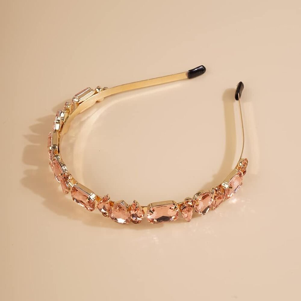Rhinestone Headband Elastic Metal Pink Vintage Hair Accessory for Women - Picture 4 of 4